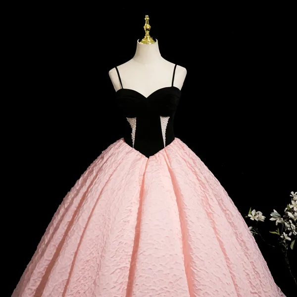 Schöne Rosa Ballkleider 2025 Ballkleid Spaghettiträger Ärmellos Rückenfreies Lange Festliche Kleider