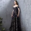Elegant Navy Blue Prom Dresses 2019 A-Line / Princess Off-The-Shoulder Lace Rhinestone Short Sleeve Backless Floor-Length / Long Formal Dresses