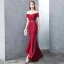 Scintillantes Bordeaux Robe De Soirée 2019 Trompette / Sirène De l'épaule Dentelle Paillettes Manches Courtes Dos Nu Ceinture Asymétrique Robe De Ceremonie