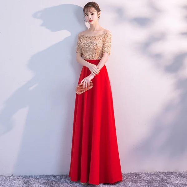 Elegante Rot Abendkleider 2019 A Linie Off Shoulder Pailletten Spitze Quaste Kurze Ärmel Rückenfreies Lange Festliche Kleider