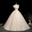 Elegant Champagne Appliques Prom Dresses 2025 Ball Gown Ruffle V-Neck Sleeveless Backless Floor-Length / Long Prom Formal Dresses