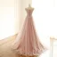 Chic / Beautiful Blushing Pink Prom Dresses 2018 A-Line / Princess Lace Appliques Beading Pearl Rhinestone Scoop Neck Sleeveless Sweep Train Formal Dresses