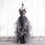 Fashion Grey Ruffle Prom Dresses 2021 A-Line / Princess Spaghetti Straps Beading Sequins Sleeveless Backless Floor-Length / Long Prom Formal Dresses