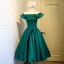 Vintage / Retro Dark Green Homecoming Graduation Dresses 2019 A-Line / Princess Off-The-Shoulder Ruffle Short Sleeve Backless Short Formal Dresses