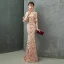 Charming Champagne Evening Dresses  Trumpet / Mermaid 2019 Scoop Neck Sequins Rhinestone Bell sleeves Floor-Length / Long Formal Dresses