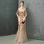 Charming Gold Evening Dresses  2019 Trumpet / Mermaid Scoop Neck Crystal Sequins 1/2 Sleeves Backless Floor-Length / Long Formal Dresses