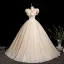 Elegant Champagne Appliques Prom Dresses 2025 Ball Gown Ruffle V-Neck Sleeveless Backless Floor-Length / Long Prom Formal Dresses