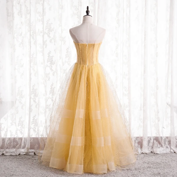 Classy Yellow Corset Prom Dresses 2021 A-Line / Princess Sweetheart  Sleeveless Backless Floor-Length / Long Formal