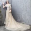 Élégant Champagne Robe De Soirée 2019 Princesse Encolure Dégagée En Dentelle Fleur Cristal Perlage Paillettes 1/2 Manches Dos Nu Chapel Train Robe De Ceremonie