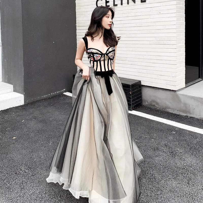 open lace back dress Jersey Two-Tone Bow Gown-Black/White main image 1