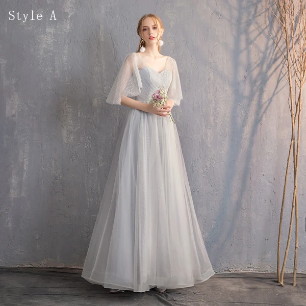 Chic / Belle Gris Robe Demoiselle D'honneur 2019 Princesse Tachetée Noeud 1/2 Manches Dos Nu Longue Robe Pour Mariage
