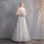 Chic / Belle Gris Robe Demoiselle D'honneur 2019 Princesse Tachetée Noeud 1/2 Manches Dos Nu Longue Robe Pour Mariage