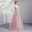 Chic / Beautiful Pearl Pink Prom Dresses 2019 A-Line / Princess Scoop Neck Embroidered Pearl Rhinestone Sleeveless Backless Floor-Length / Long Formal Dresses
