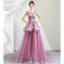 Chic / Beautiful Purple Prom Dresses 2019 A-Line / Princess Scoop Neck Appliques Lace Rhinestone Sleeveless Court Train Formal Dresses
