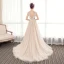 Modern / Fashion Champagne Wedding Dresses 2019 A-Line / Princess V-Neck Beading Pearl Lace Flower Sleeveless Backless Court Train