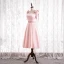 Lovely Candy Pink Satin Bridesmaid Dresses 2021 A-Line / Princess Square Neckline Bow Sleeveless Backless Tea-length Wedding Party Dresses