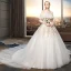 Modern / Fashion Ivory Wedding Dresses 2019 Ball Gown Off-The-Shoulder Lace Flower Short Sleeve Backless Cathedral Train
