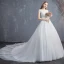 Schöne Weiß Brautkleider / Hochzeitskleider 2019 A Linie V-Ausschnitt Spitze Blumen Ärmellos Rückenfreies Kathedrale Schleppe