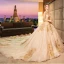 Luxury / Gorgeous Gold 2019 Wedding Dresses A-Line / Princess Scoop Neck Beading Crystal Lace Flower Sequins Long Sleeve Backless Royal Train
