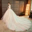Elegant Champagne Wedding Dresses 2019 A-Line / Princess High Neck Lace Flower 3/4 Sleeve Backless Royal Train