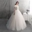 Modern / Fashion Champagne Wedding Dresses 2019 A-Line / Princess Pleated Scoop Neck Glitter Spotted Tulle Lace Flower Short Sleeve Backless Floor-Length / Long