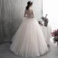 Élégant Champagne Robe De Mariée 2019 Princesse Encolure Dégagée En Dentelle Fleur Dos Nu Manches Longues Plissée Longue Mariage