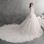 Modern / Fashion Champagne Wedding Dresses 2019 A-Line / Princess Scoop Neck Lace Flower Appliques Butterfly Long Sleeve Backless Royal Train