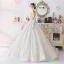 Modern / Fashion Champagne Wedding Dresses 2019 A-Line / Princess Pleated Amazing / Unique Strapless Beading Lace Flower Sleeveless Backless Floor-Length / Long