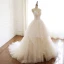 Classy Champagne Wedding Dresses 2019 A-Line / Princess Spaghetti Straps Lace Flower Sleeveless Backless Cascading Ruffles Chapel Train