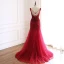 Luxury / Gorgeous Burgundy Handmade  Beading Evening Dresses  2019 Trumpet / Mermaid Scoop Neck Sequins Crystal Sleeveless Backless Court Train Formal Dresses
