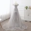 Elegant Grey Prom Dresses 2019 A-Line / Princess Off-The-Shoulder Short Sleeve Backless Bow Court Train Formal Dresses