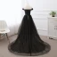 Elegant Black Prom Dresses 2019 A-Line / Princess Off-The-Shoulder Short Sleeve Backless Bow Court Train Formal Dresses