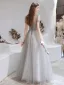 Fashion Grey Evening Dresses  2021 A-Line / Princess V-Neck Beading Rhinestone Sequins Short Sleeve Backless Floor-Length / Long Formal Dresses