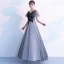 Chic / Beautiful Black Evening Dresses  2019 A-Line / Princess V-Neck Lace Flower Short Sleeve Backless Floor-Length / Long Formal Dresses