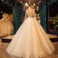 Elegant Champagne Wedding Dresses 2019 Ball Gown Scoop Neck Beading Sequins Lace Flower Sleeveless Backless Floor-Length / Long