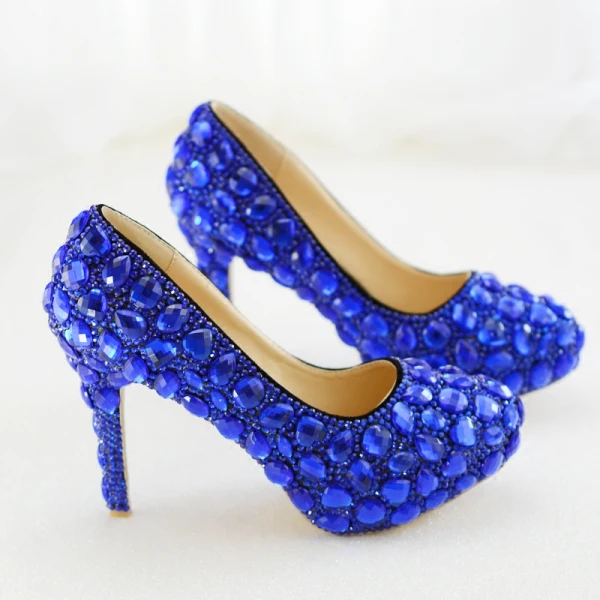 Charmant Königliches Blau Abend Kristall Pumps 2019 14 cm Stilettos Runde Zeh Pumps