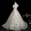 Demure Ivory Beading Pearl Rhinestone Lace Flower Prom Dresses 2025 Ball Gown High Neck Cap Sleeves Backless Floor-Length / Long Formal Dresses