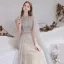 Charming High-end Grey Evening Dresses  2021 A-Line / Princess Scoop Neck Beading Rhinestone Sequins Sleeveless Floor-Length / Long Evening Party Formal Dresses