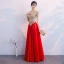 Charming Burgundy Evening Dresses  2019 A-Line / Princess V-Neck Lace Flower Rhinestone Short Sleeve Backless Floor-Length / Long Formal Dresses