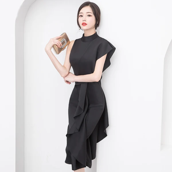 Modern / Fashion Modest / Simple Navy Blue Evening Dresses 2019 Trumpet / Mermaid Scoop Neck Sleeveless Tea-length Formal Dresses