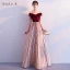 Chic / Beautiful Burgundy Evening Dresses  2019 A-Line / Princess Off-The-Shoulder Suede Short Sleeve Backless Striped Floor-Length / Long Formal Dresses
