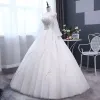Elegant Ivory Wedding Dresses 2018 Ball Gown Embroidered Off-The-Shoulder Long Sleeve Backless Floor-Length / Long Wedding