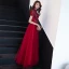 Chic / Belle Bordeaux Robe De Bal 2019 Princesse Encolure Dégagée En Dentelle Fleur Appliques Perle Faux Diamant Manches Courtes Longue Robe De Ceremonie