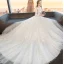 Modest / Simple White Wedding Dresses 2019 A-Line / Princess Scoop Neck See-through Lace Flower 3/4 Sleeve Backless Cathedral Train