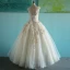 Elegant Champagne Wedding Dresses 2018 Ball Gown Appliques Scoop Neck Backless Sleeveless Floor-Length / Long Wedding