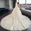 Chic / Belle Champagne Robe De Mariée 2019 Princesse Bustier Perlage En Dentelle Fleur Sans Manches Dos Nu Noeud Royal Train