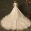 Scintillantes Champagne Robe De Mariée 2019 Princesse Encolure Carrée Glitter Brodé 3/4 Manches Dos Nu Royal Train