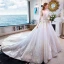 Élégant Ivoire Robe De Mariée 2019 Princesse Encolure Dégagée En Dentelle Fleur 3/4 Manches Dos Nu Cathedral Train
