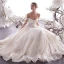 Sexy Champagne Wedding Dresses 2019 A-Line / Princess Off-The-Shoulder Lace Flower Sequins Sleeveless Backless Floor-Length / Long