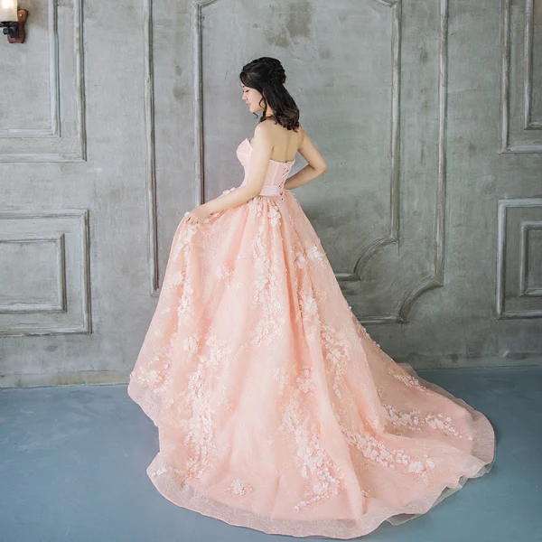 Elegant Perle Rosa Ballkjoler 2018 Prinsesse Perle Appliques Kjæreste Ryggløse Uten Ermer Chapel Train Formelle Kjoler